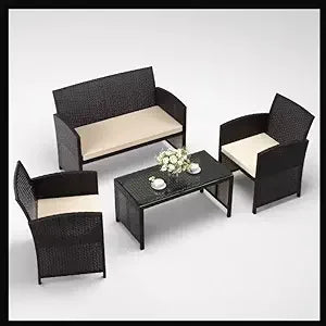 Premium 4-piece patio, wicker conversation set, 2 rattan chairs1 loveseat 1 coffee table remove cush