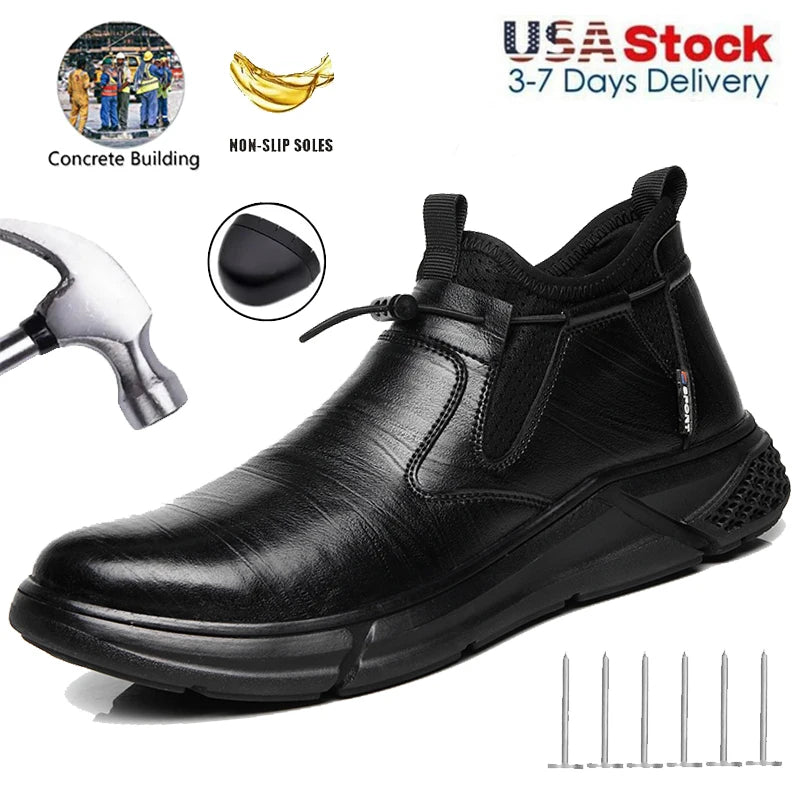 Steel Toe Waterproof Work Boots Puncture-Resistant indestructible, Slip-Proof for Oil Rig & Mining