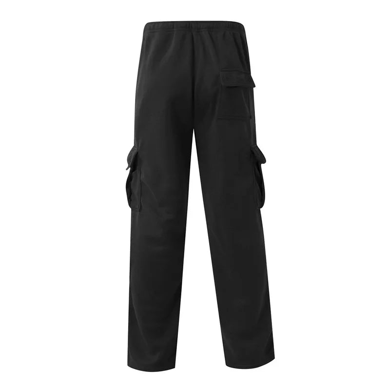 Men’s Loose Cargo Pants Casual Drawstring Elastic Waist Wide Leg Athletic Trousers