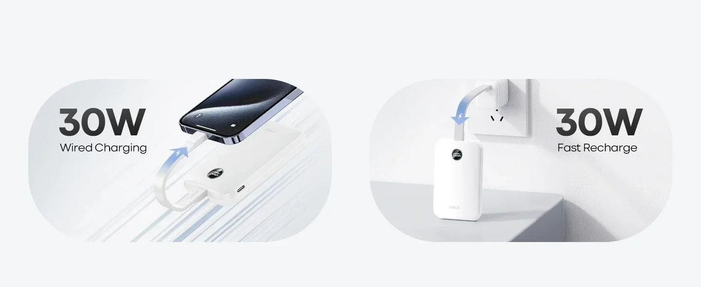 iWALK Magnetic Portable Charger 10000mAh: 15W Wireless 30W Fast Charging USB-C Cable iPhone,Samsung