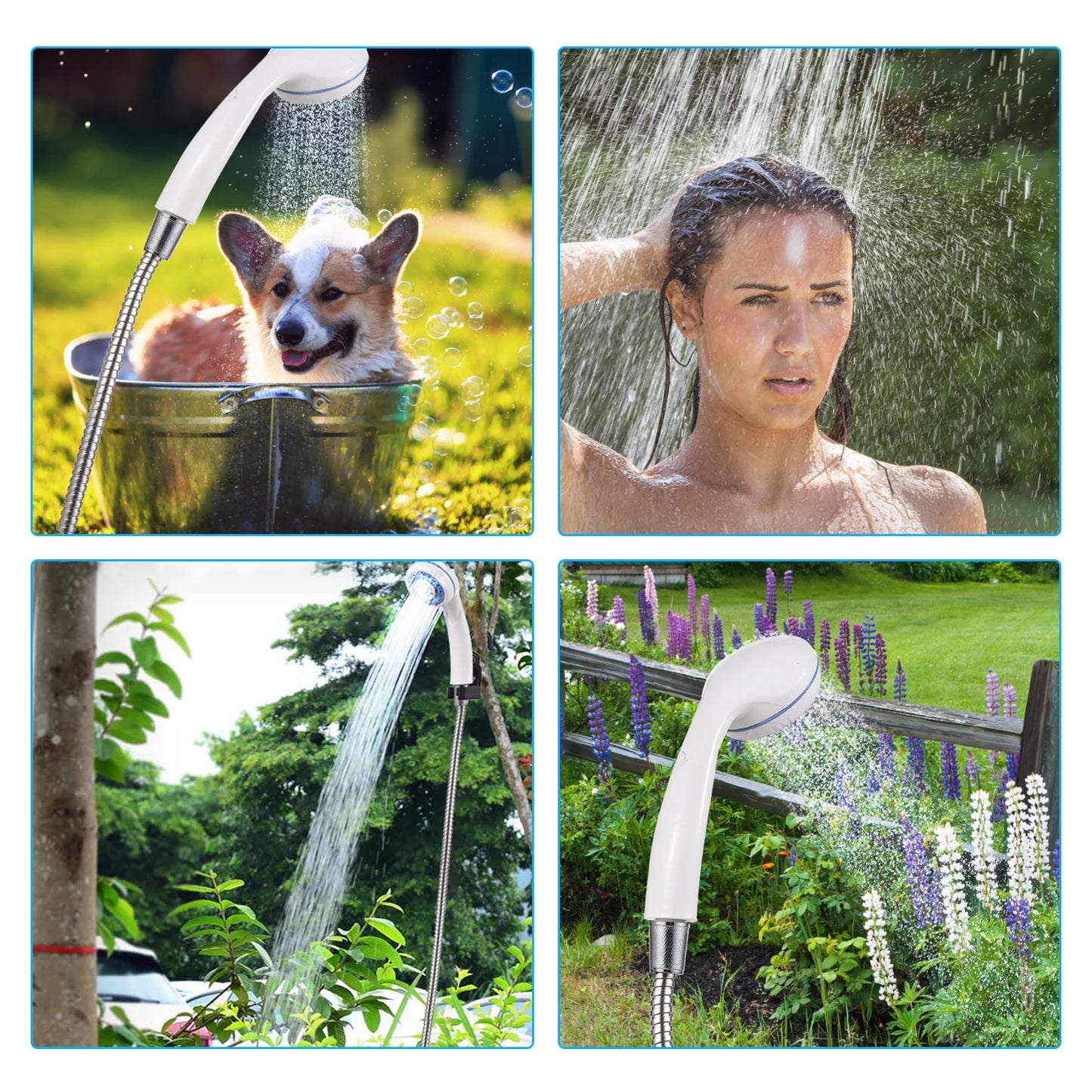 Portable rechargeable camping shower w/pump,camping car washing, gardening, pet cleaning