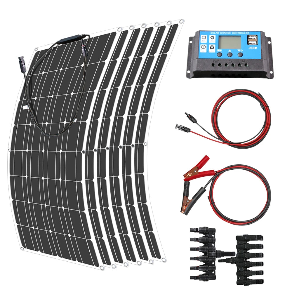 12V Flexible Solar Panel 600W 100W 200W 300W 400W 500W Bendable Waterproof Monocrystalline RV Boat