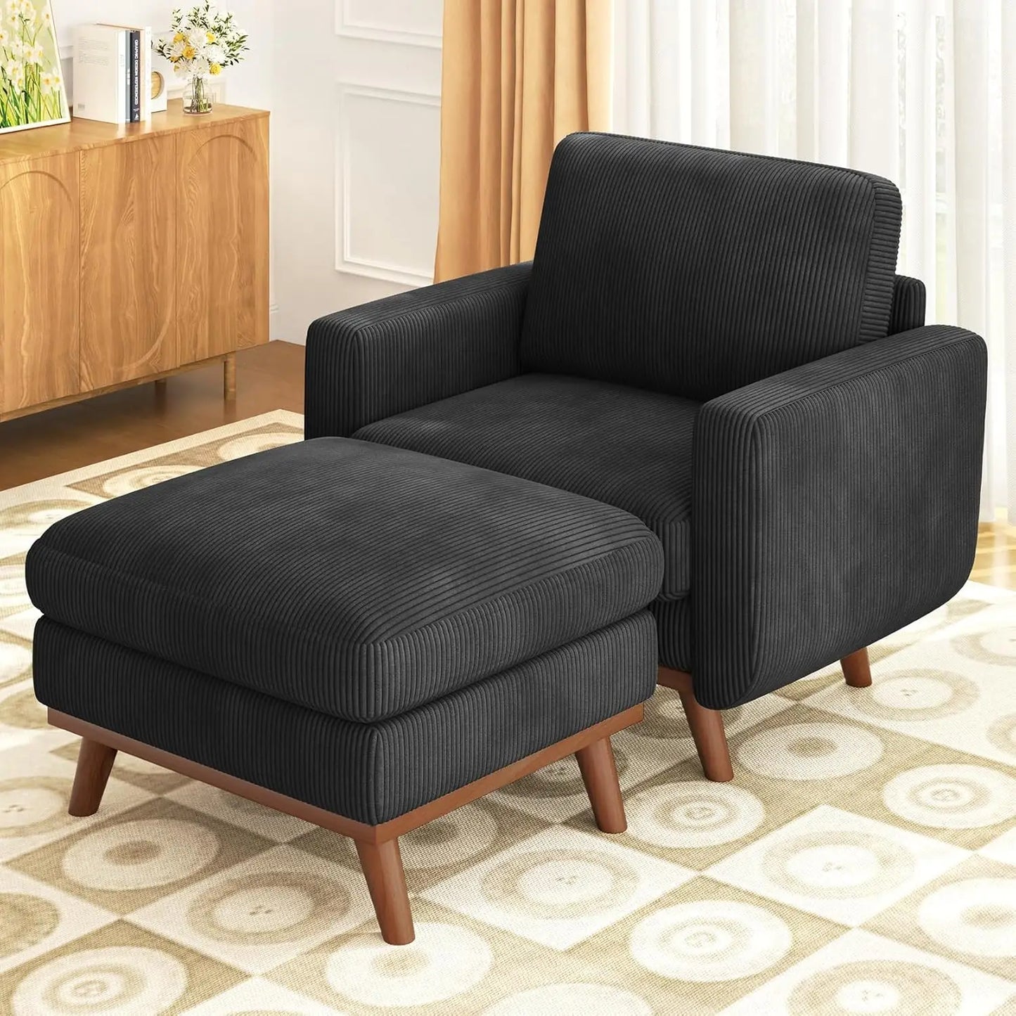 INDOOR 97" L-Shape Modular Sectional Sofa 3-Seat Corduroy Movable Otto green,black, Customized