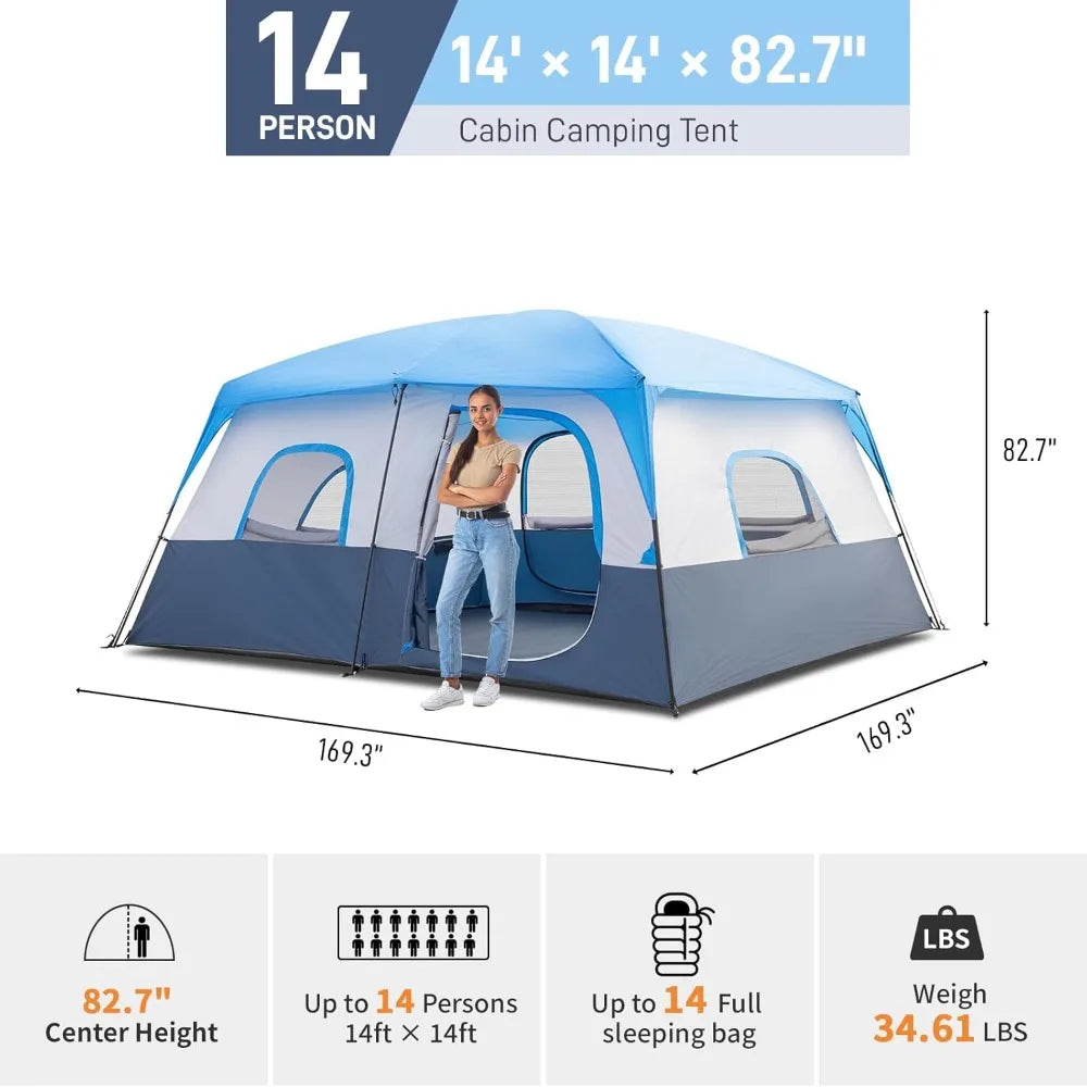 8/10 Person Camping Tent, Large 2 Room, Weatherproof Instant Cabin, Rainfly & Carry Bag for Backpack