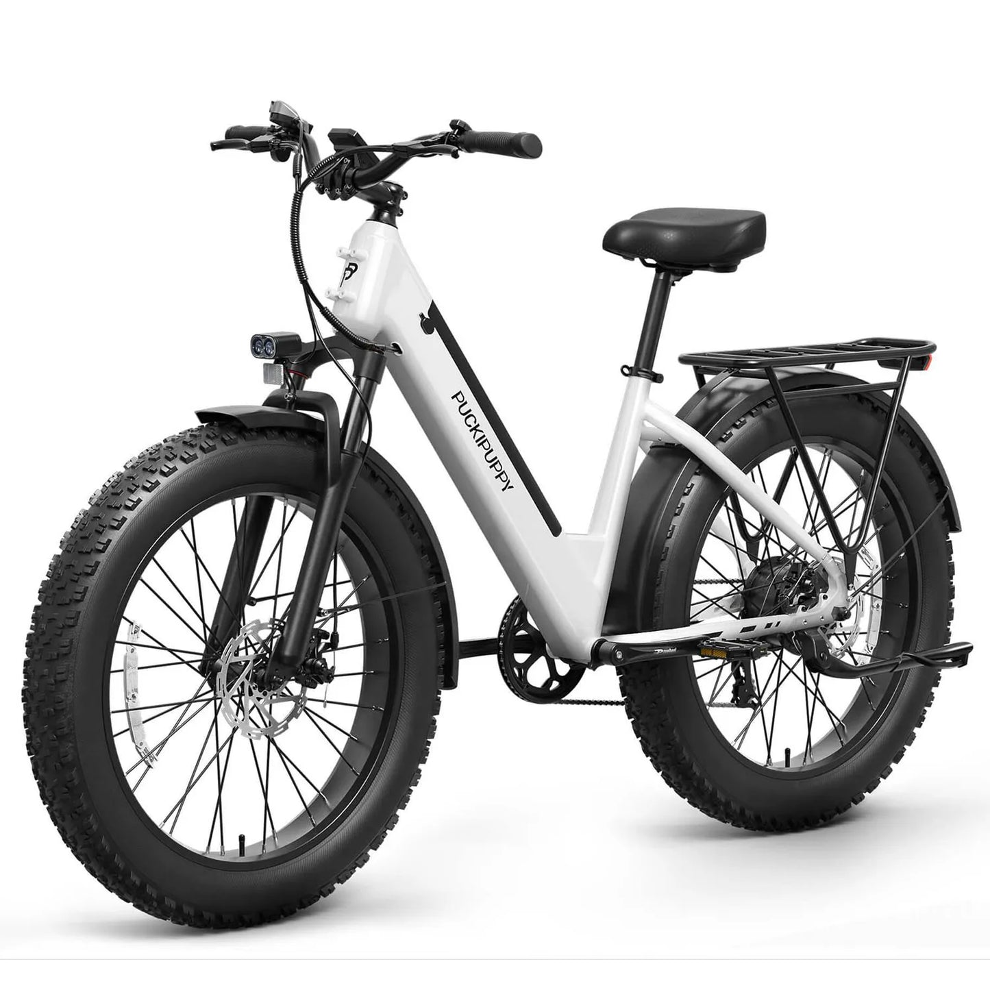 PUCKIPUPPY E-Bike, Adults 960W Peak 48V 15AH 7 Speed All Terrain 26" Fat Tire Front Suspension