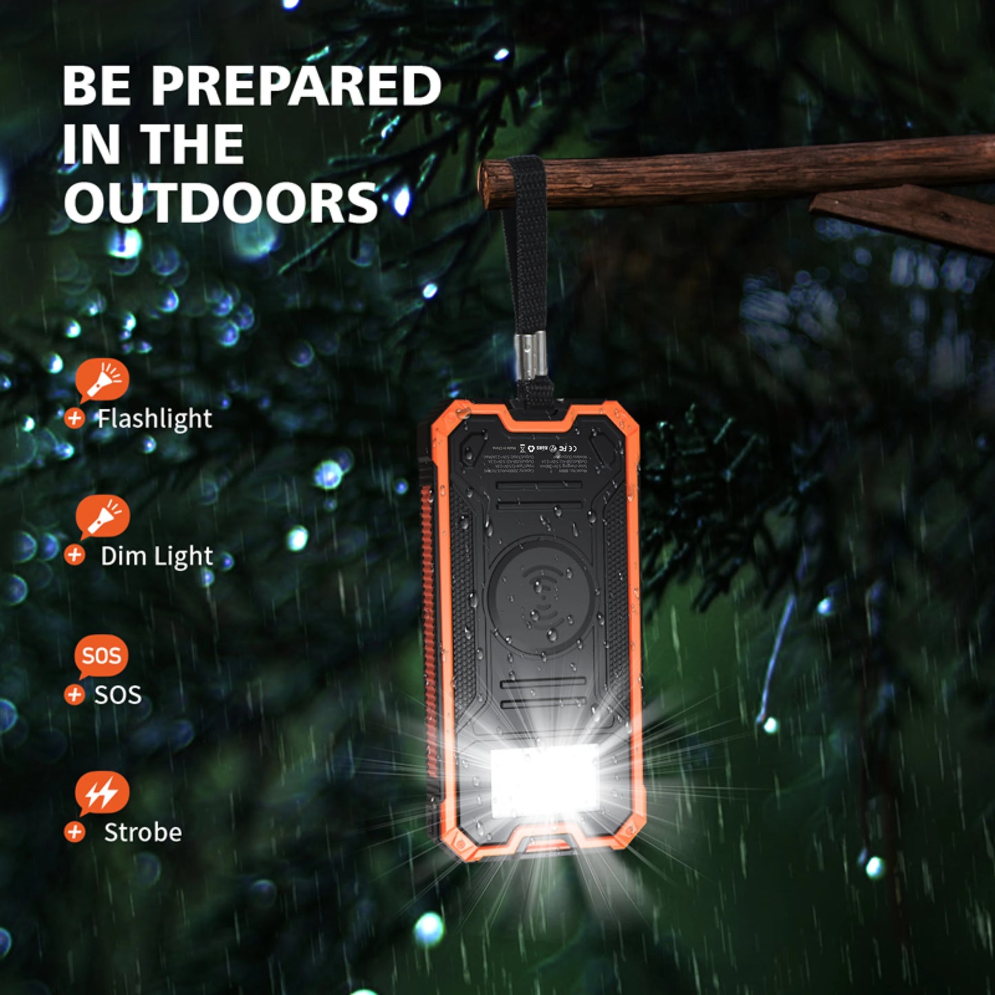 20000mAh Solar Power Bank,Wireless Charging, 2 USB & USB-C Ports,Waterproof & Bright LED Flashlight