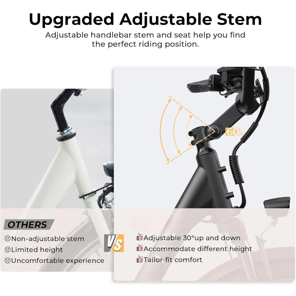 Electric Bike, 1000W Peak 48V Removable Battery, Adjustable Stem, Front Suspension,7 Speed, 26"