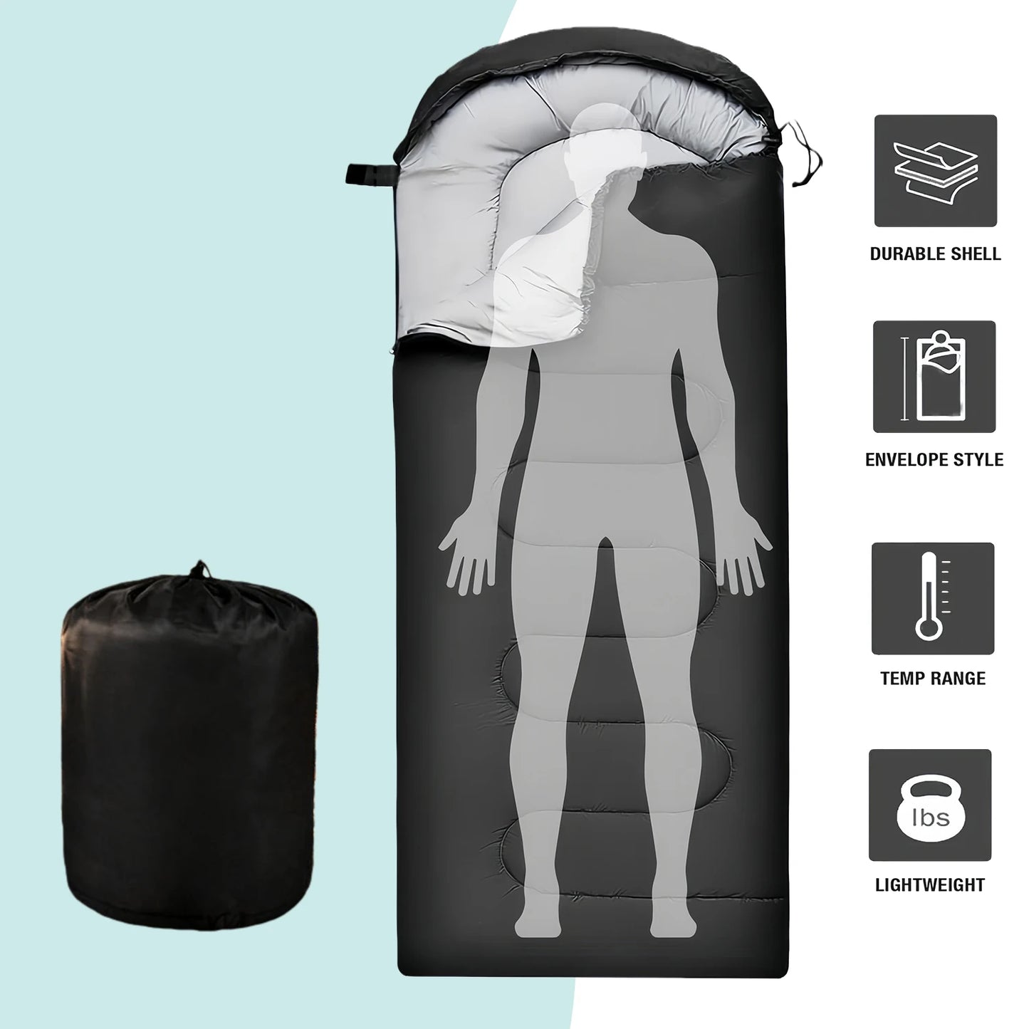 3-Season Weather Sleeping Bag, Suitable Microfiber, 5-20 Degrees, Compression Bag Supplies