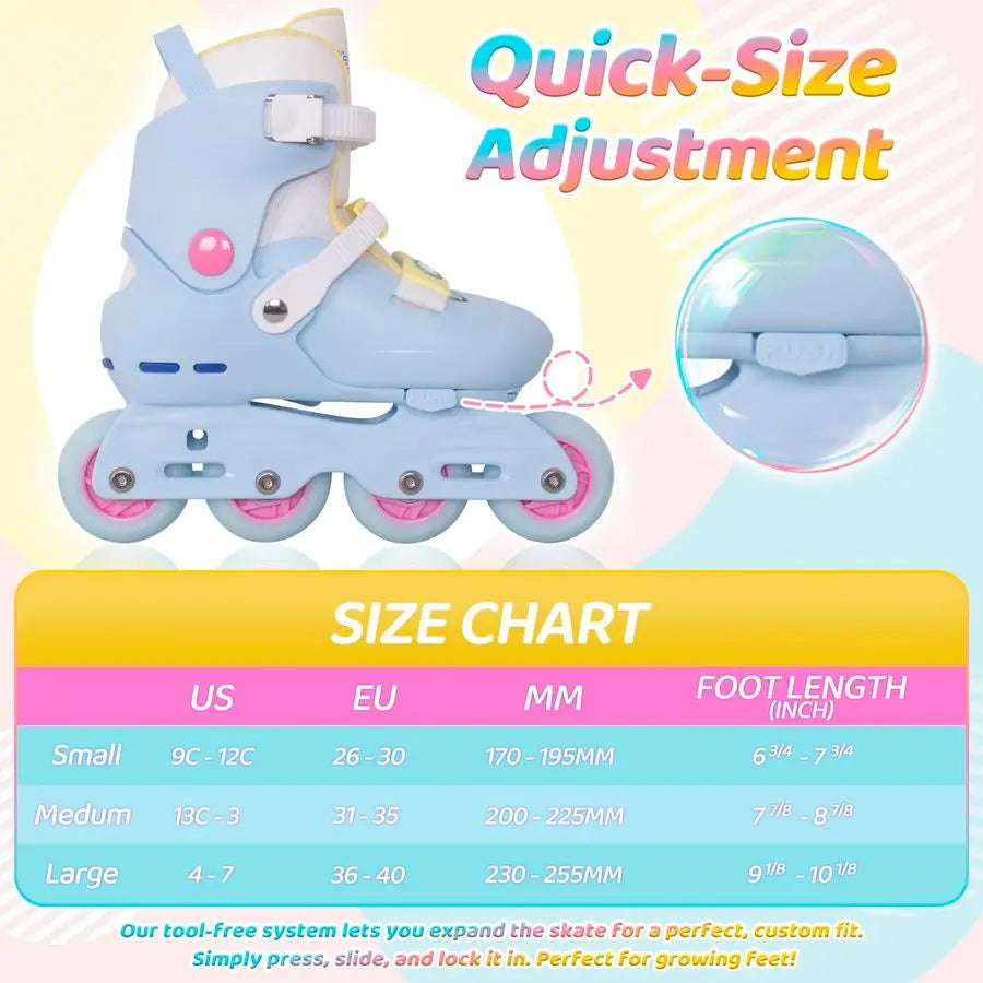 Inline Skates,Girls Kids Teens Boys Age 4,16, 4 Sizes Adjustable Blades Roller Outdoor Indoor
