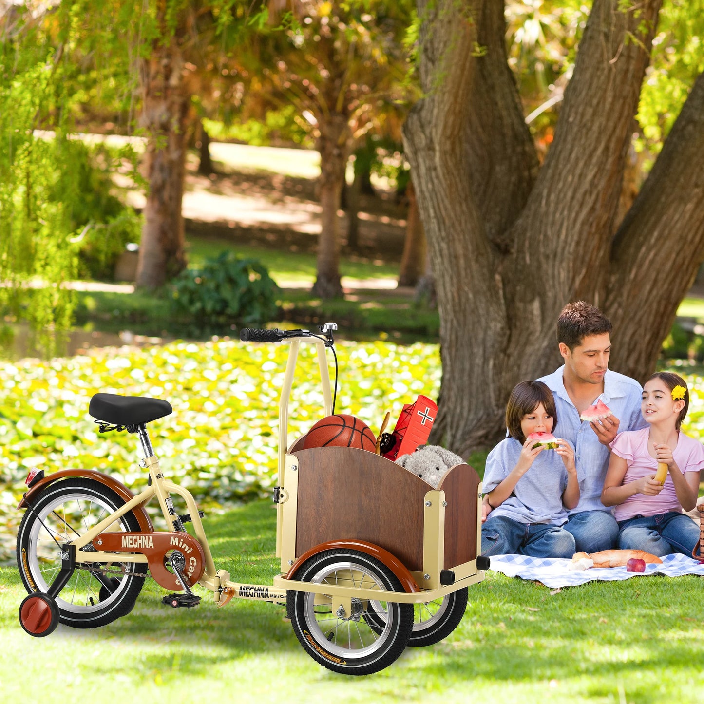 Foldable Tricycle for Kids Ages 6-12 Cargo Bike Pet Bike Reverse Tricycle  Parent-Child Bike