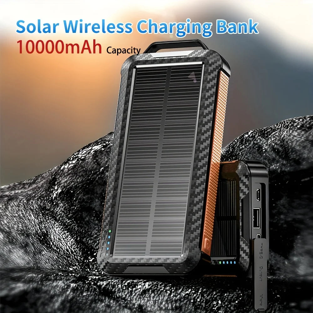 10000mAh power bank portable,solar power,Bring your own charging cable and a lighting lamp