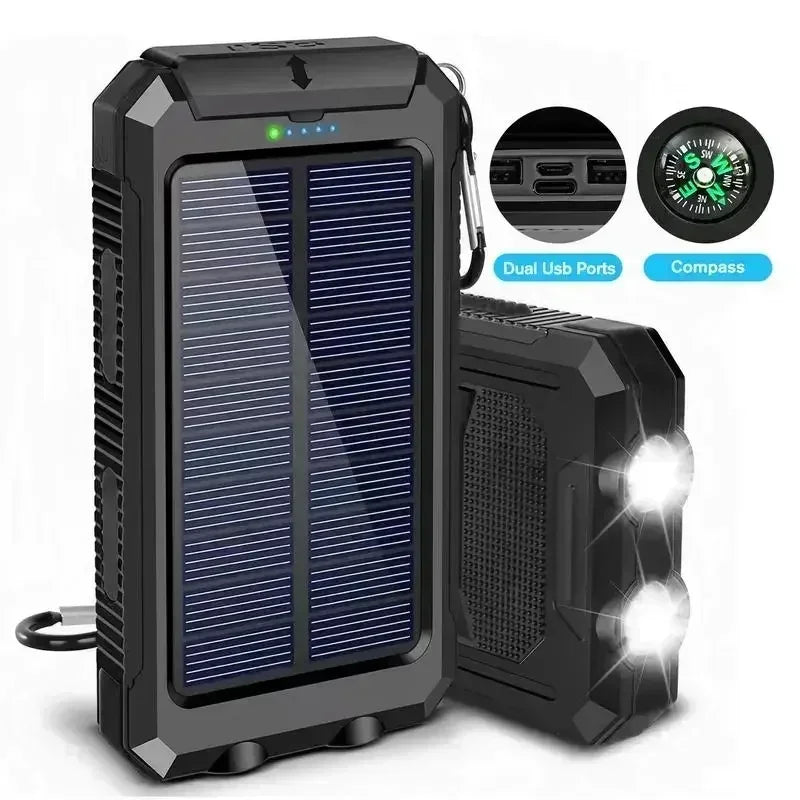 10000mAh Solar Power Bank 4-in-1 - Fast Charge+LED Light Outdoor Camping Gear