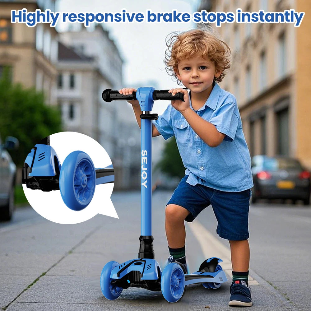 Toddler Kick Scooter,Childrens Foldable Seat Outside Bike Toy Scooter, Adjustable Height/Handlebars