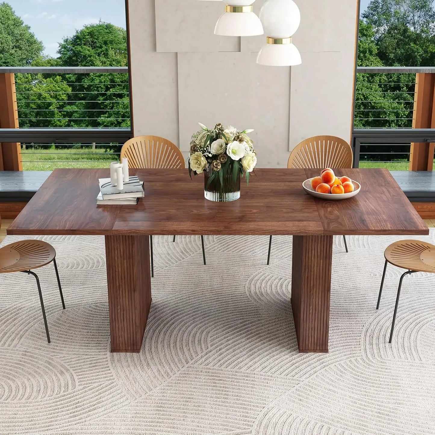 41 in-78 in Extendable Dining Room Table, 4-8, Round Expandable Table, Fluted Base, Modern Farmhouse