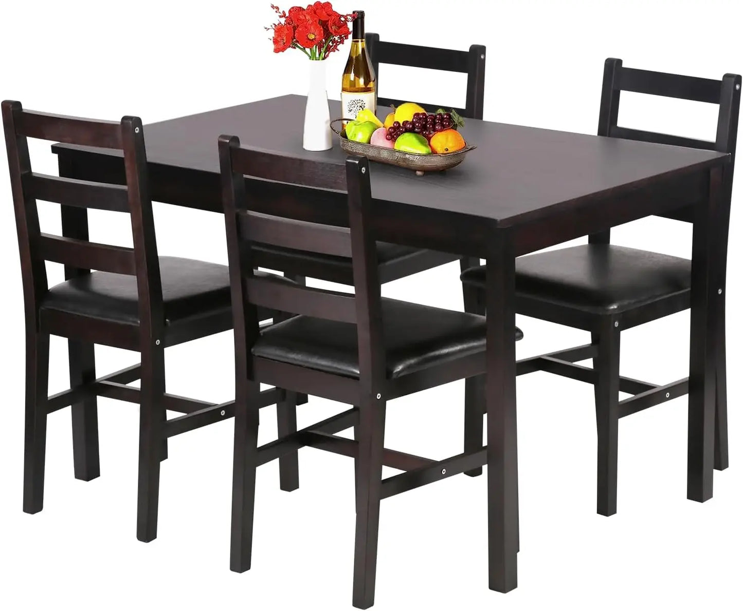 Kitchen Table &Chairs for 4 Dining Room Set,Wood Elegant for Small Space,Dark Brown
