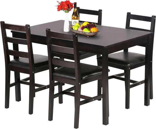 Kitchen Table &Chairs for 4 Dining Room Set,Wood Elegant for Small Space,Dark Brown