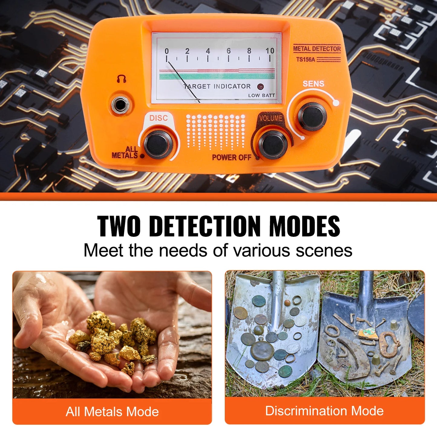 Metal Detector 8 Inch Waterproof Search Coil,High Accuracy Pointer Display Adjustable 38''-49'' Alum