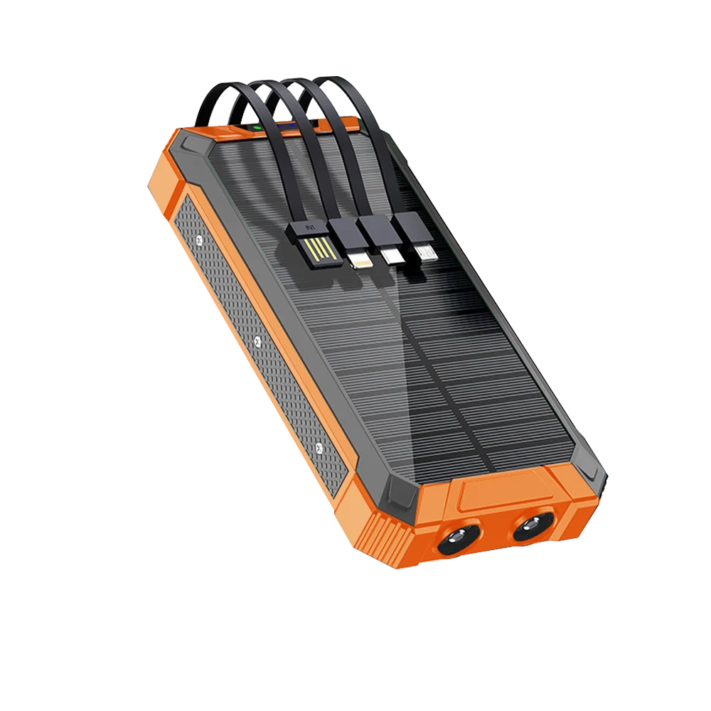 Solar Power Bank Ultra Large Capacity USB 4 in1 Super Fast Charging Built in Cables TypeC LED Light