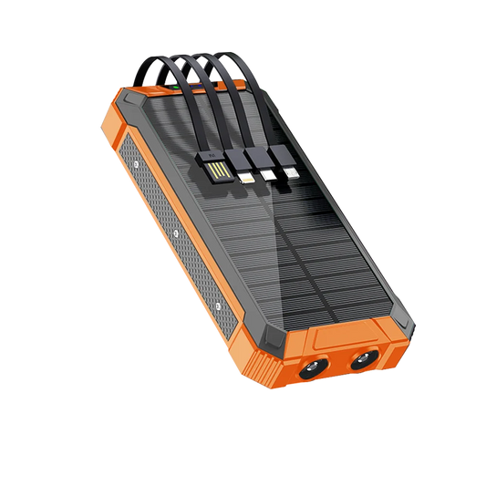 Solar Power Bank Ultra Large Capacity USB 4 in1 Super Fast Charging Built in Cables TypeC LED Light