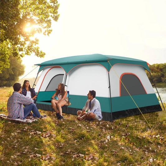 10-Person Camping Tent with Porch Large Family Cabin Tent with 2 Rooms 2 Doors