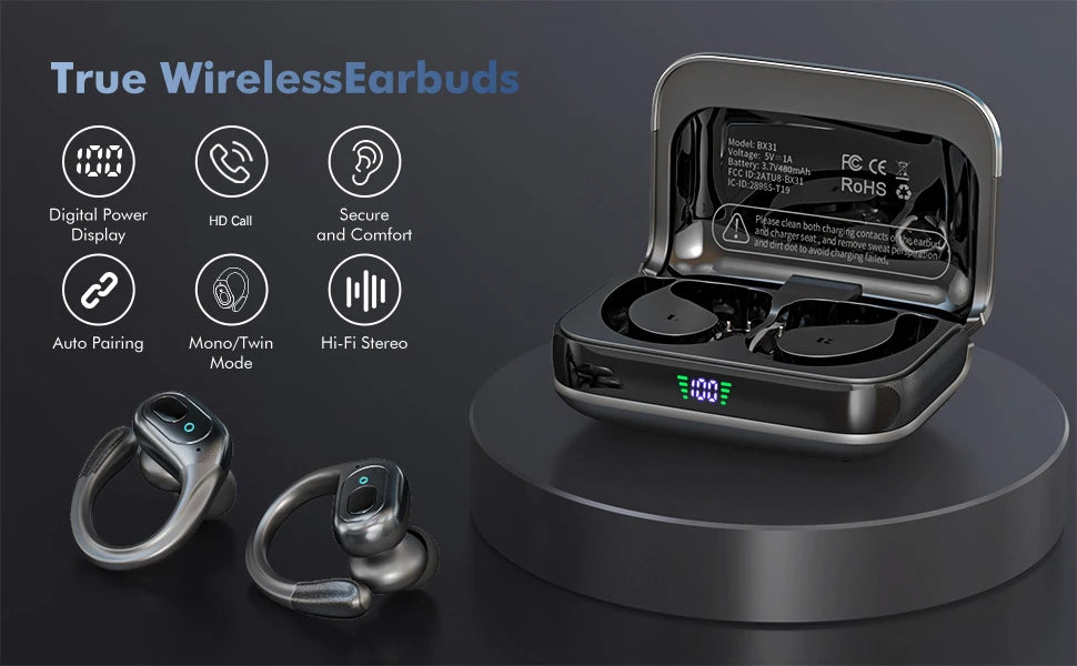 TWS Wireless Bluetooth Earphone Headset 5.3 Sports ear-hook Stereo noise reduction Earbuds HD Call