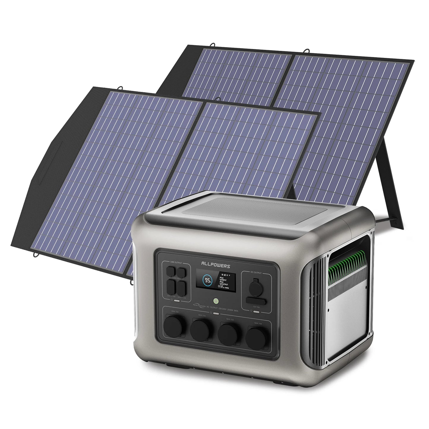 R2500 Solar Generator 2500W (4000W Peak), 2016Wh LiFePO4 Portable Power Solarpanel 4 AC Outlets