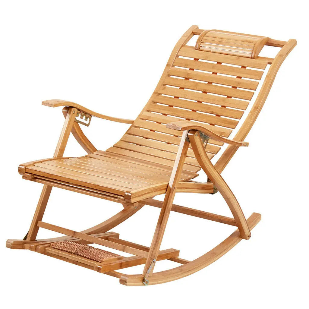 Heavy Duty Bamboo Rocking Chair Adjustable Lounge Recliner Leisure Living Room,covered deck