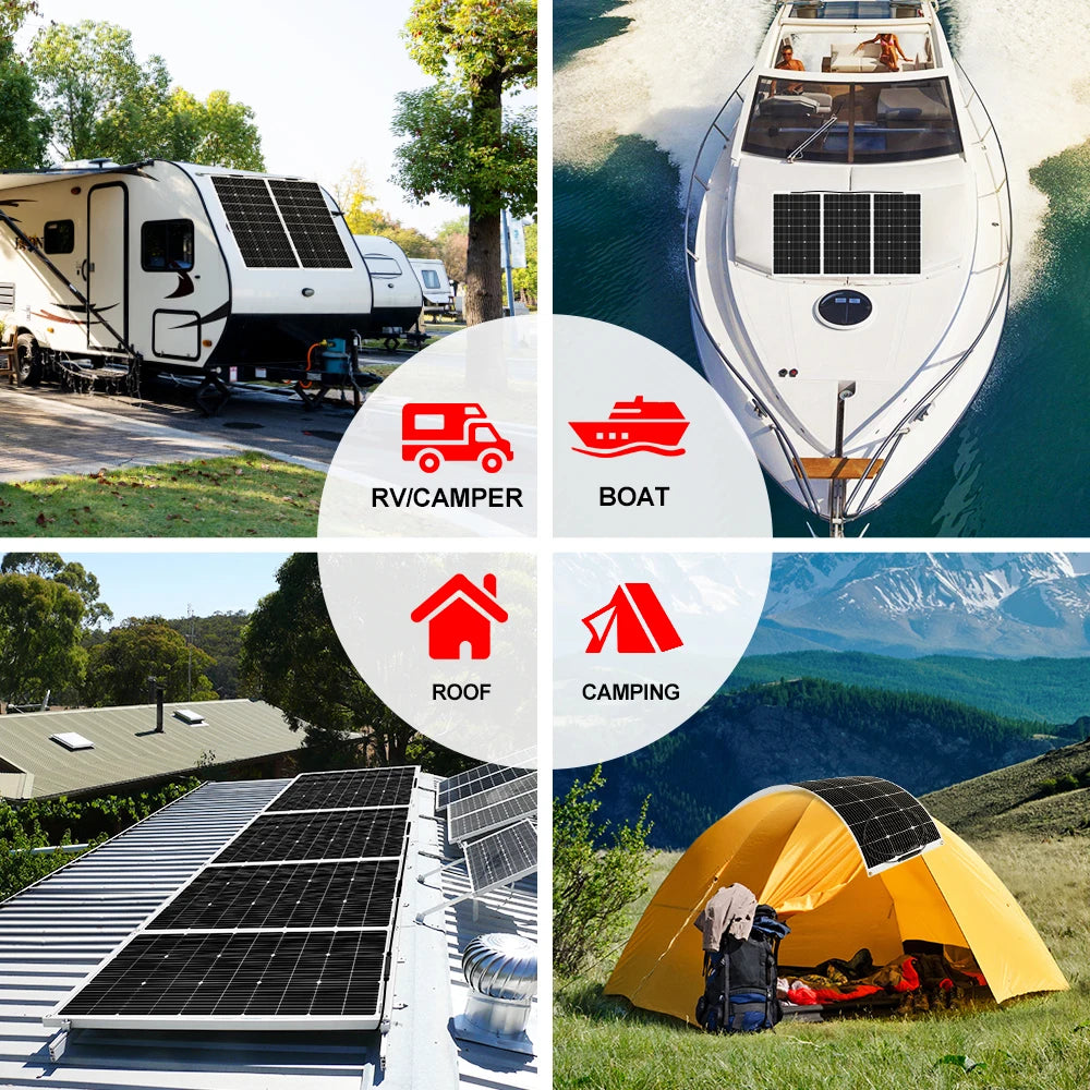 18V 100W/200W/400W Flexible Solar Panels Waterproof Monocrystalline S Camping RV Home Charge 12V