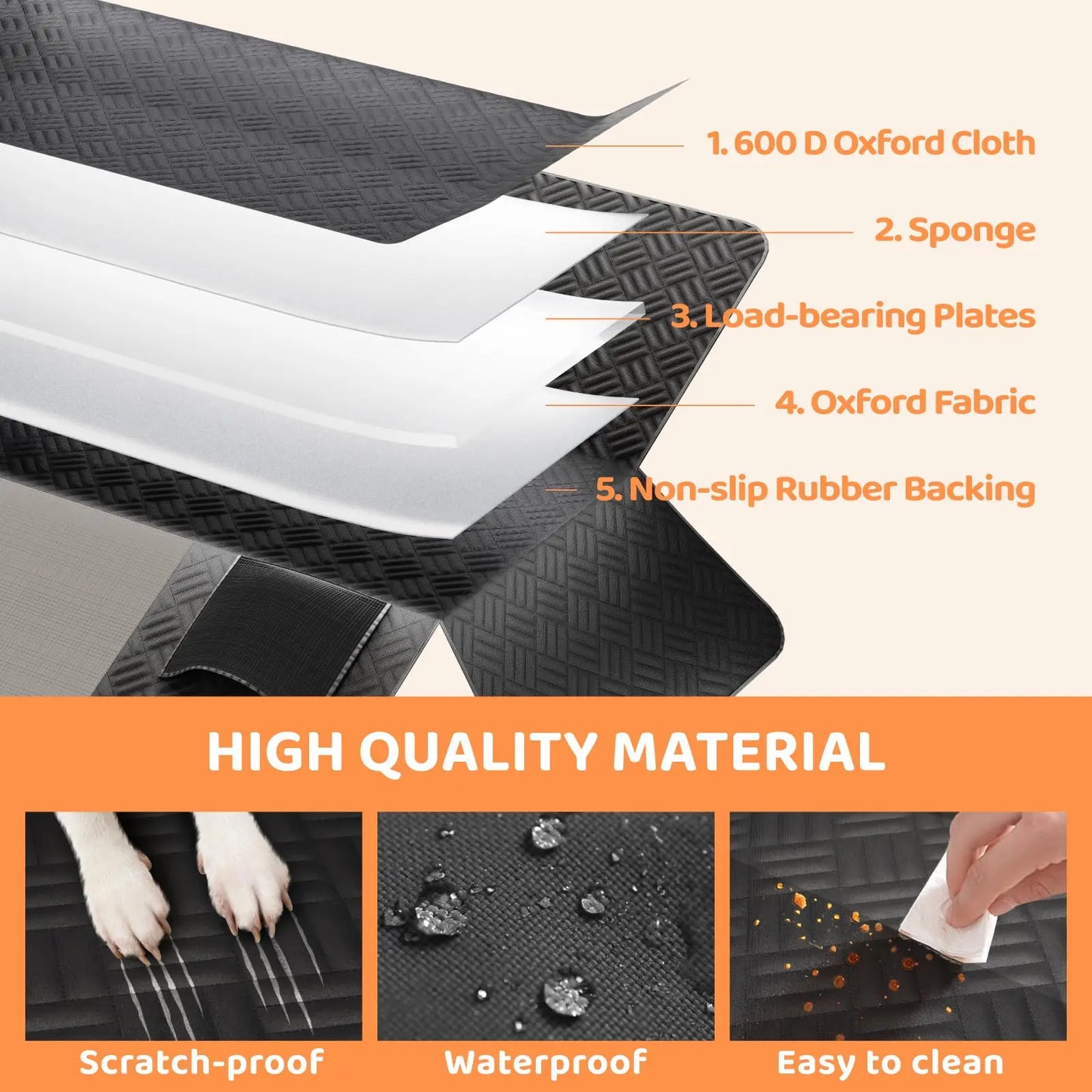 Car Rear Seat Seat Cover, Hard Bottom to 400 Pounds, 600D Heavy-Duty Anti-Scratch Washable Cars/Suvs