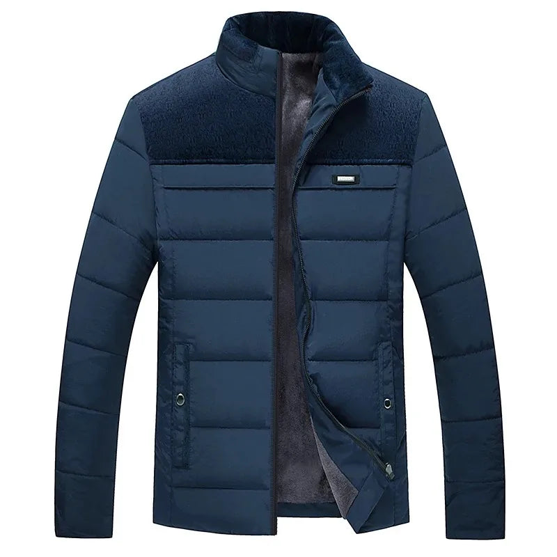 Puffer Jacket Men's Plush Thickened Parkas Stand Collar Jacket Warm Zipper, Padded Overcoat for Men