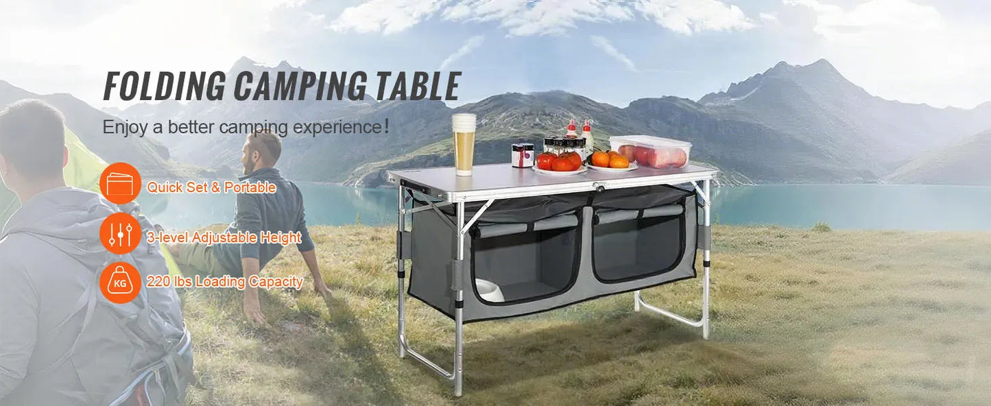 Camping Kitchen Table Quick set-up Folding MDF, Outdoor Picnics BBQ Camping RV Traveling