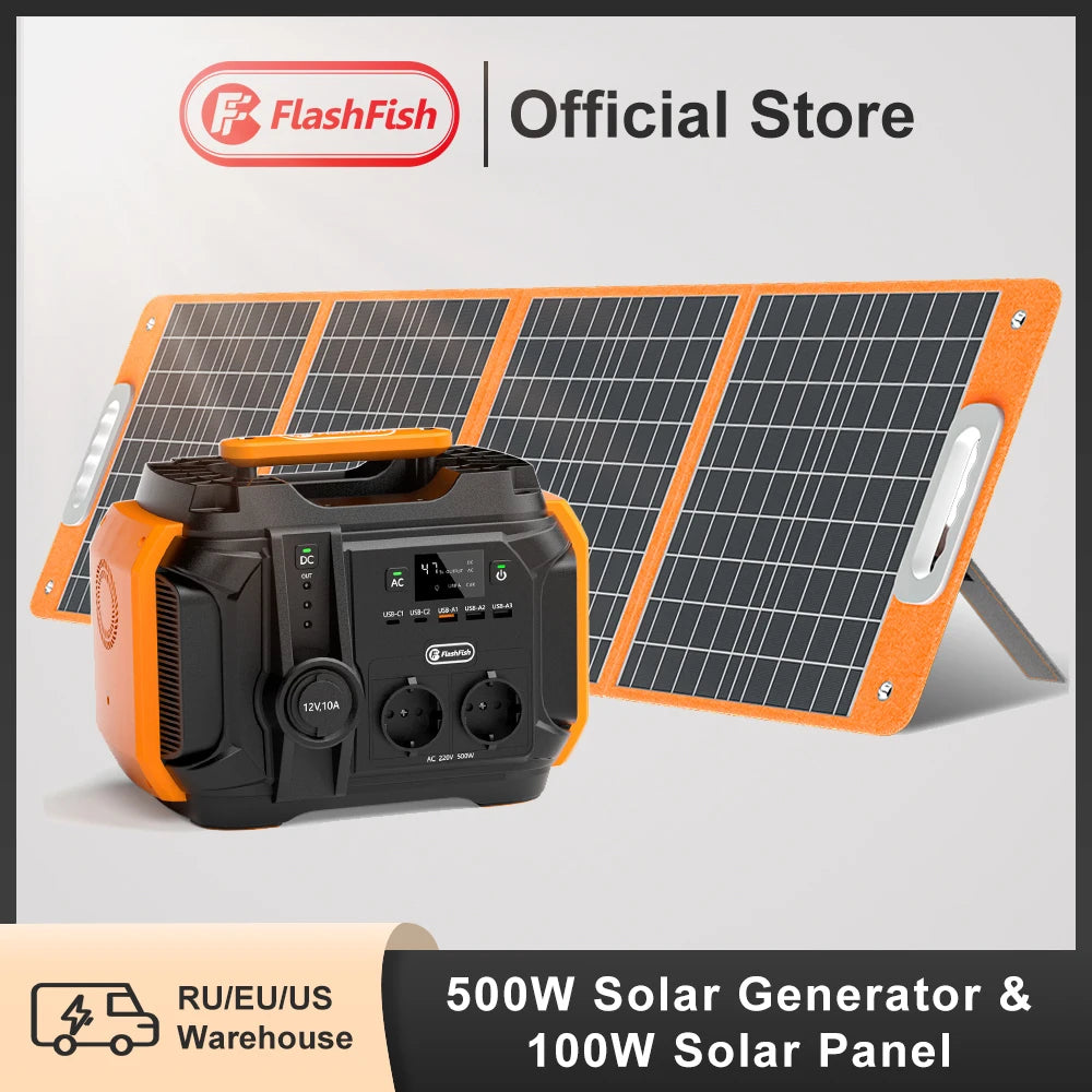 A501 Portable Power Station 540Wh 500W Pure Sine Wave Solar Generator, 100W Solar Panel Complete