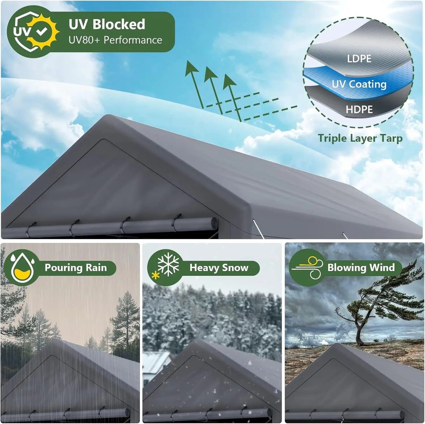 Carport 10x20 Ft Heavy Duty Steel Canopy Storage Shed,Portable Garage, All-Season Carport (Grey)