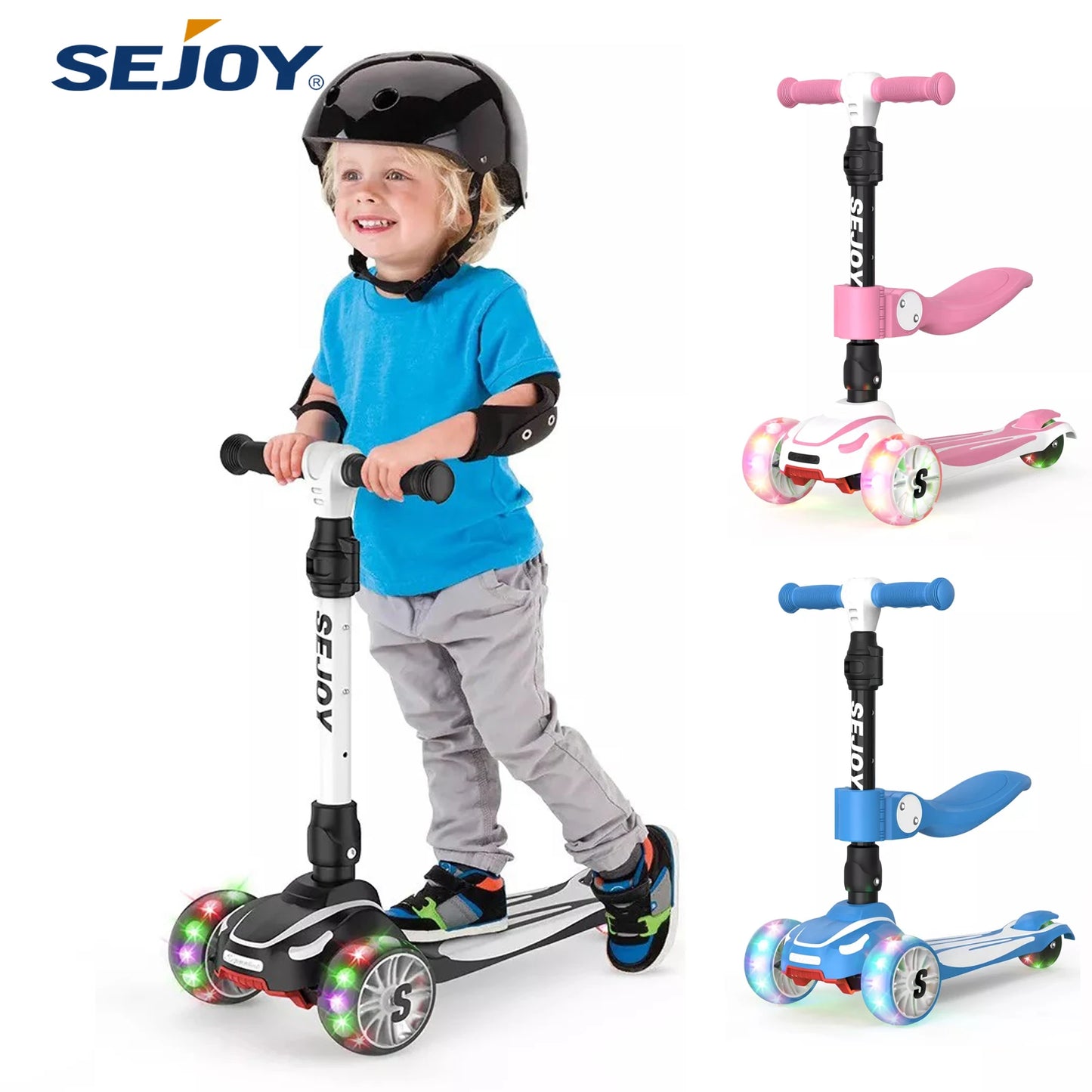 Toddler Kick Scooter,Childrens Foldable Seat Outside Bike Toy Scooter, Adjustable Height/Handlebars