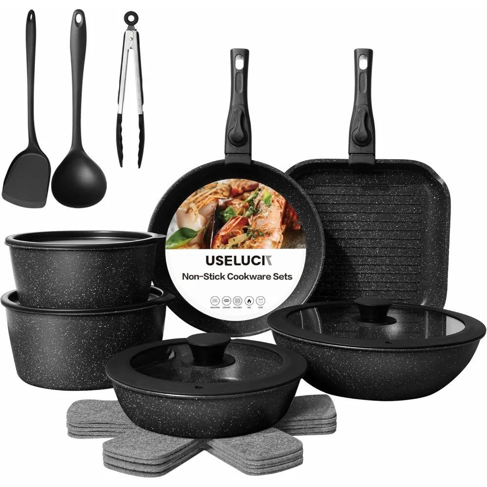20 Pcs Pot-Pans Set Non Stick, Ceramic Cookware,Detachable Handle, RV Kitchen, Oven Safe