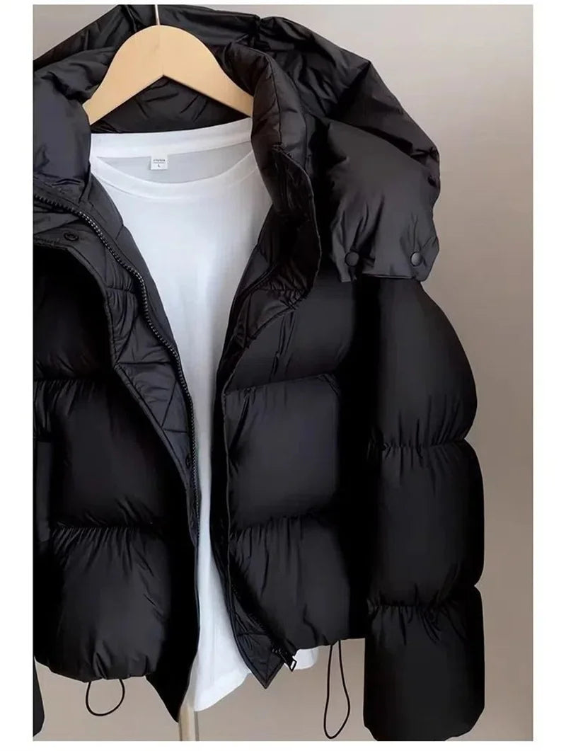 Ladies Short Down Cotton Jacket  Warm Down Cotton Parkas New Fashion Hooded Loose Lady Bread Coats