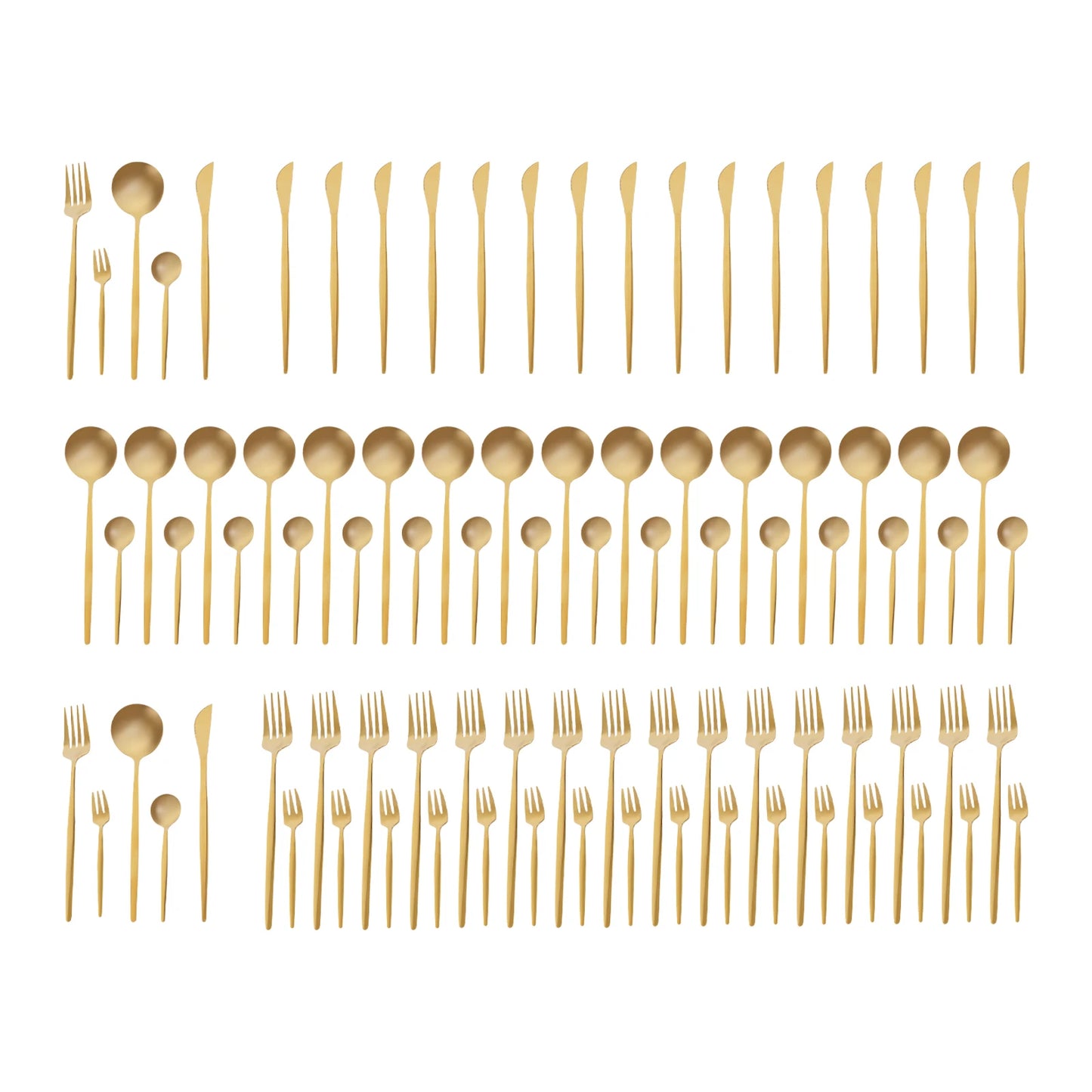 90 Pcs Gold Flatware Set Stainless Steel Utensil Kitchen Tableware Forks Knives Spoons Cutlery