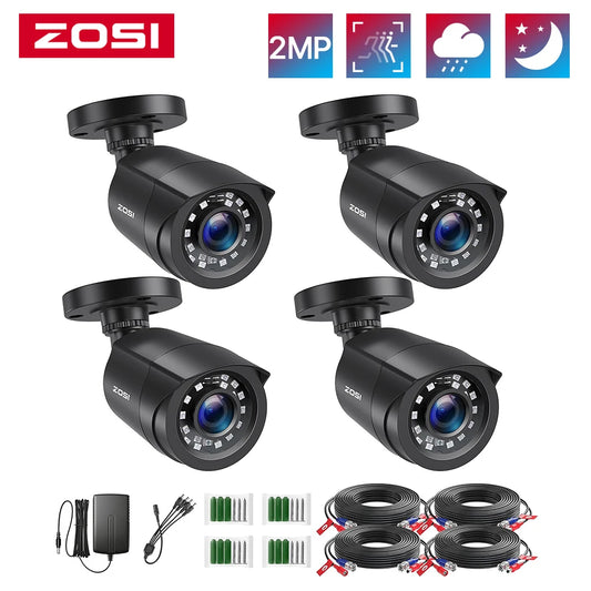 1080P 4 Pack HD TVI Security Cameras Out/in Weatherproof Bullet Surveillance Camera Analog CCTV DVR