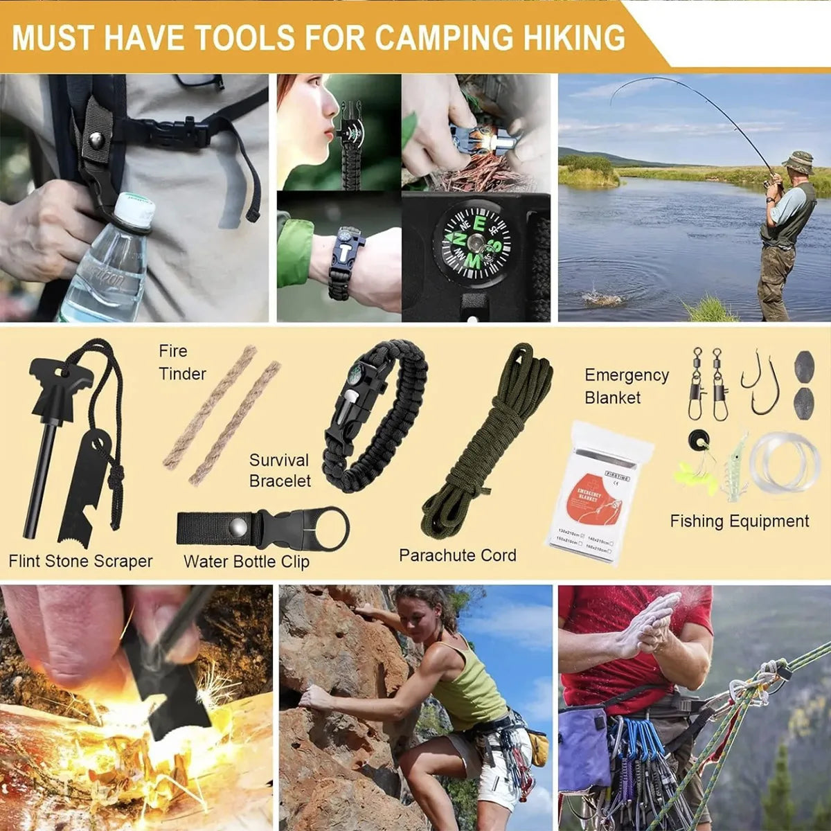 Camping Emergency Equipment , Tool Set Multifunctional SelfDefense Supplies First Aid Kits