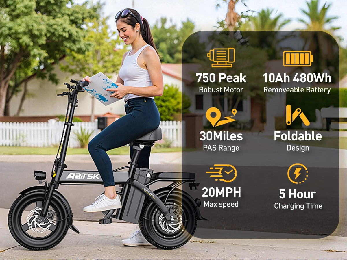 E-bike 500W Motor,14 Inch Tire Women's E-bicycle 480WH10Ah Battery