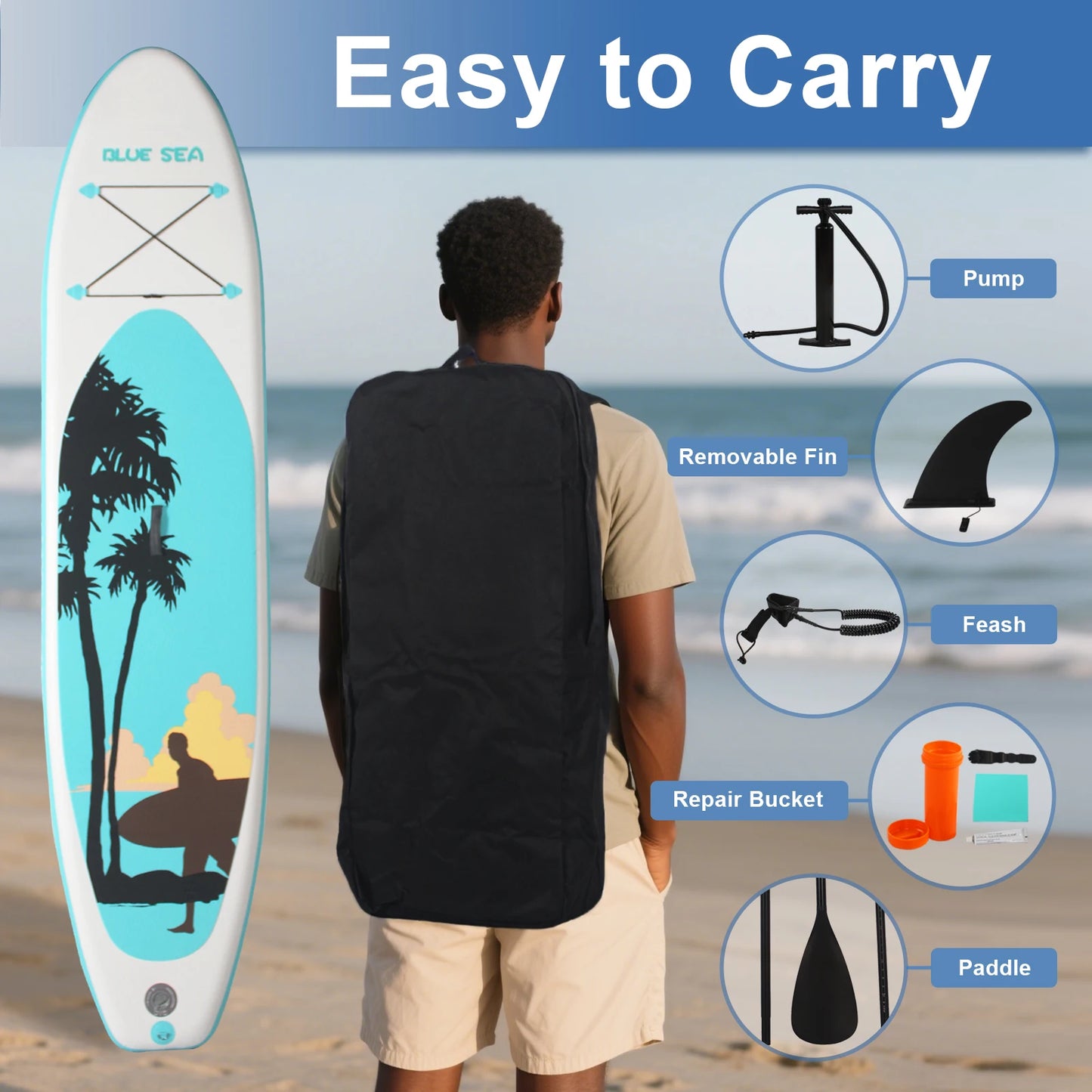 Portable Inflatable Stand Up Paddle Board 10'6"×32"×6", Premium PVC, Full Kit for Adults/Youth