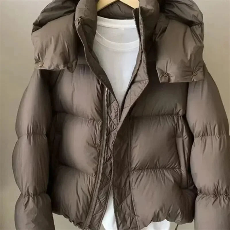 Ladies Short Down Cotton Jacket  Warm Down Cotton Parkas New Fashion Hooded Loose Lady Bread Coats