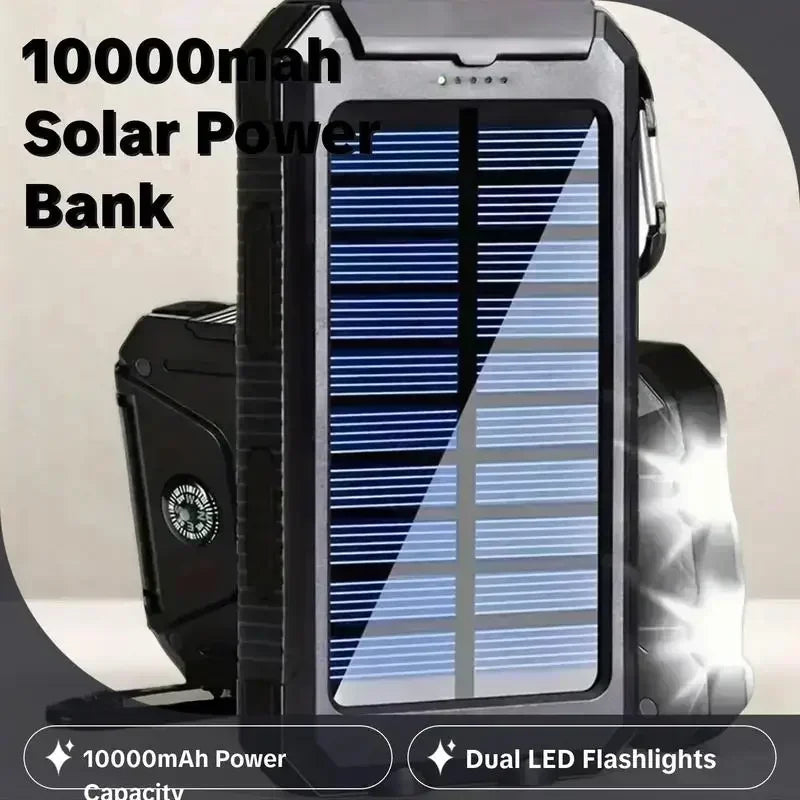 10000mAh Solar Power Bank 4-in-1 - Fast Charge+LED Light Outdoor Camping Gear