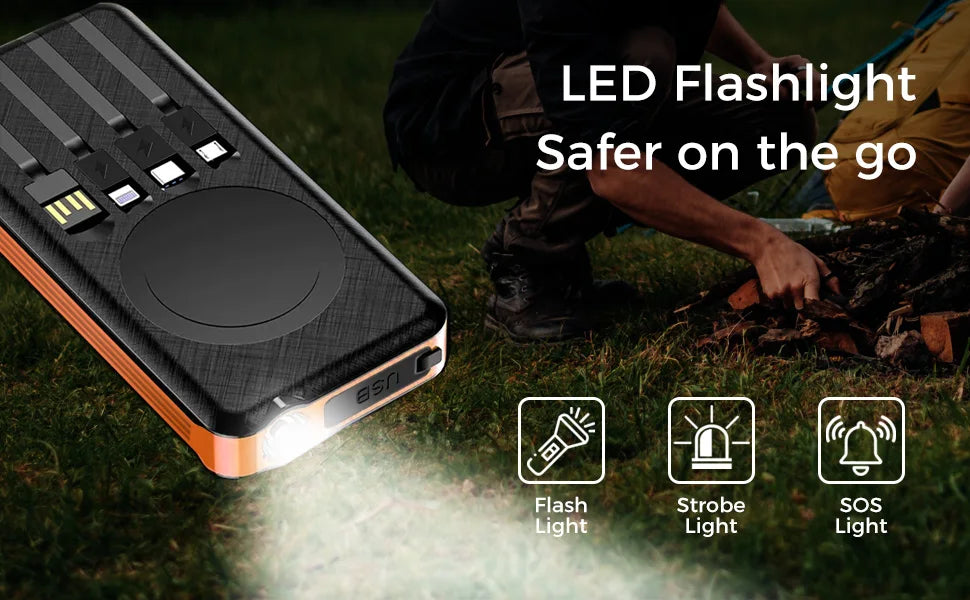 20000mAh power bank . Solar energy for phone,Equipped with a charging cable/lighting lamp/magnet