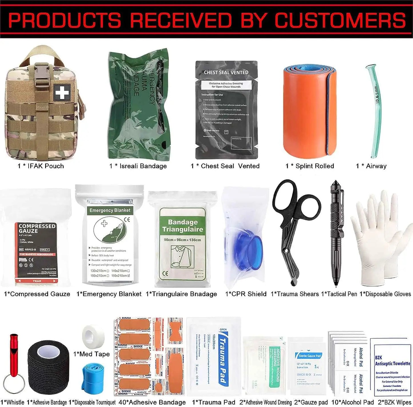 74 Piece Ifak Trauma Kit Upgrade Tactical First Aid, Molle Pouch Rip Away for Survival Camping