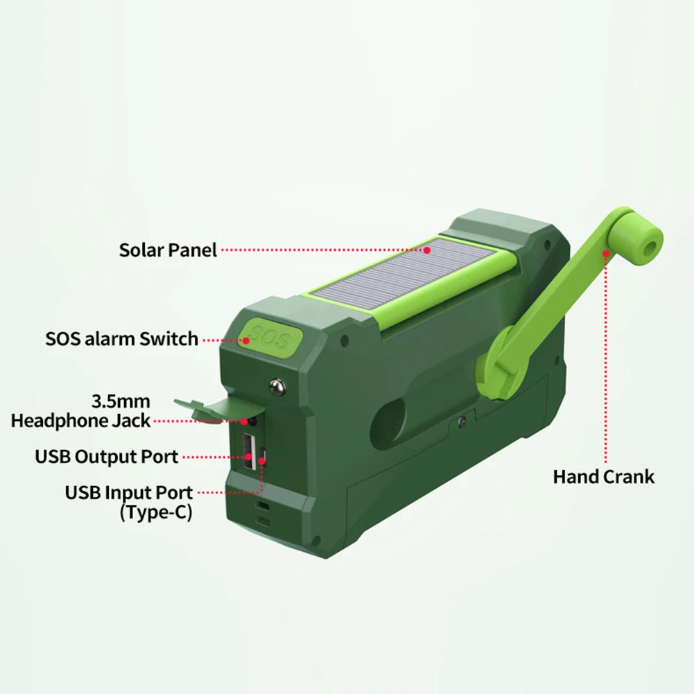10000mAh charger High Capacity Emergency Radio Solar Hand Crank LED Flashlight SOS Alarm Survival