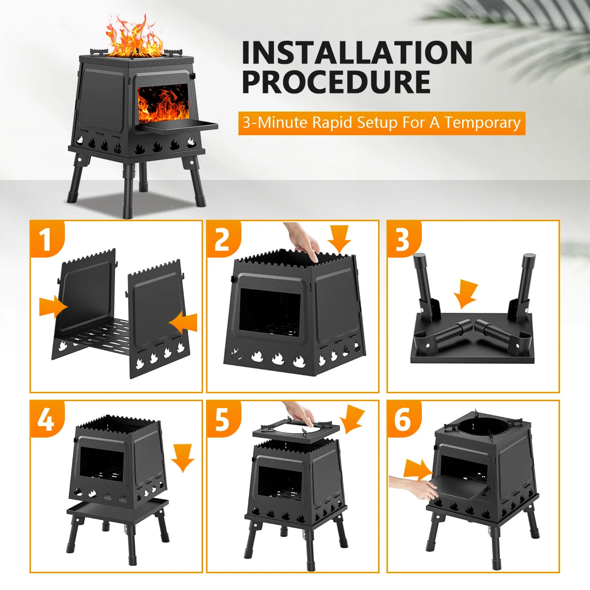 Wood Burning Camp Stove Portable Cast Iron Wood Stove For Outdoor Hiking Picnic BBQ Travel