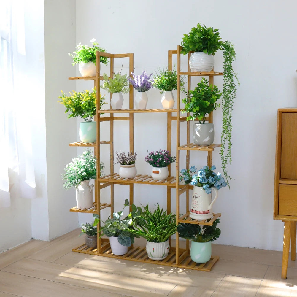 IndoorExtra Large Bamboo Plant Stand for Indoor Plants 9 Tier Organizer Living Room