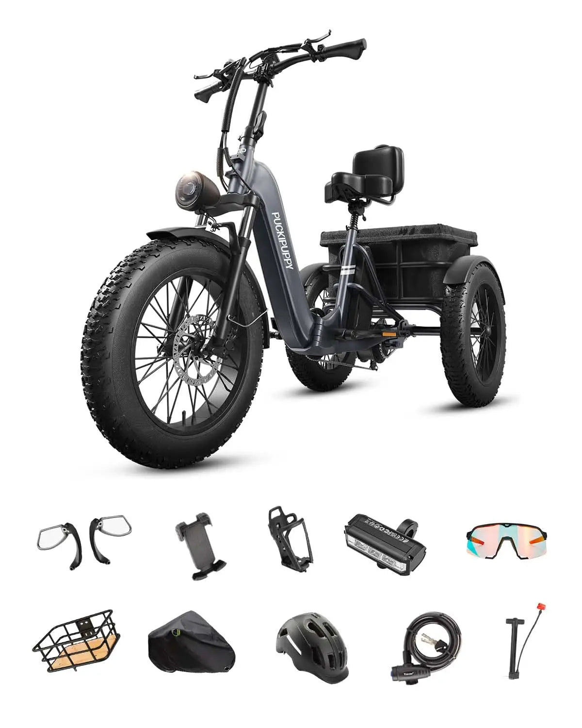 Husky Electric Trike, Adult 960W Peak Motor 60 Miles Range, 500 Lbs Load E-Trike 2-Year Warranty