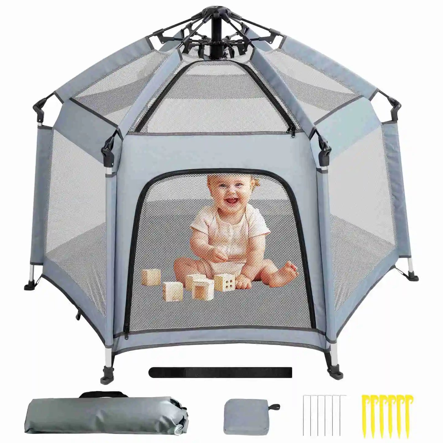 Baby Beach Tent Baby  Play Tent Sun Protective Oxford Cloth Outdoor Indoor Play Tent Gray